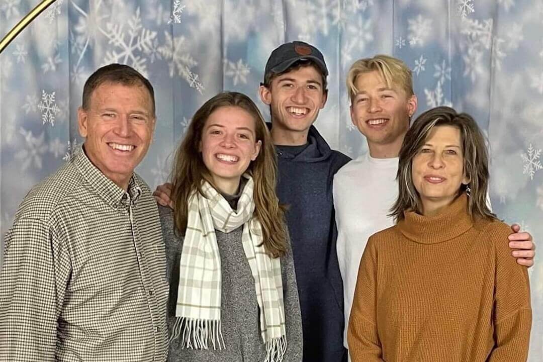 Jim and Carolyn Gabriels with their family: Sam, Megan and Jacob at Christmas 2022.